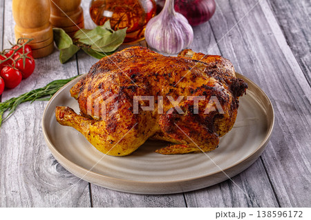 Hot tasty grilled whole chicken Hot tasty grilled whole chicken 138596172