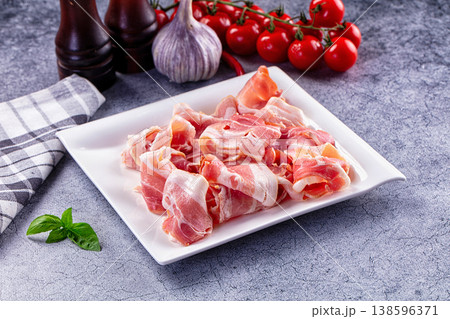 Raw uncooked pork bacon slice Raw uncooked pork bacon slice 138596371