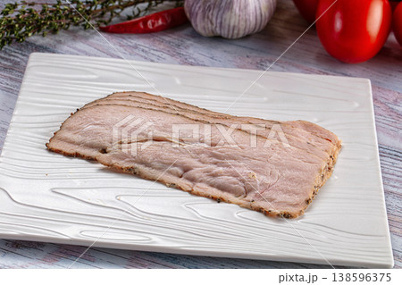 Sliced Pastrami meat fillet with spices 138596375