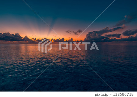 Breathtaking relaxing sunset ocean gorgeous majestic sky dreamy clouds, radiant inspiring nature outdoors background, captivating colorful horizon landscape wallpaper summer travel escape vacation 138596719