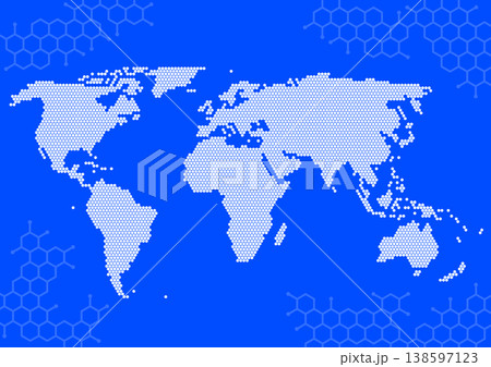 六角形模様の世界地図:サイエンスイメージ 六角形模様の世界地図:サイエンスイメージ 138597123