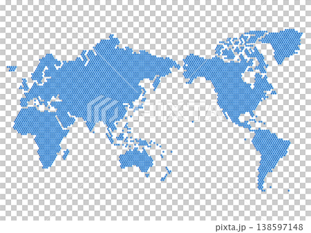 六邊形世界地圖（以日本為中心）：藍色漸變 138597148