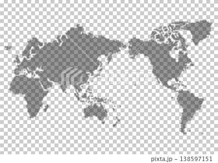 世界地圖，黑色邊框，六邊形圖案（以日本為中心） 138597151
