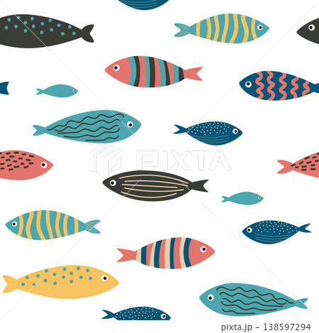 seamless pattern with abstract fishes seamless pattern with abstract fishes 138597294