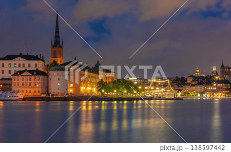 Stockholm waterfront skyline at blue hour in Sweden 138597442