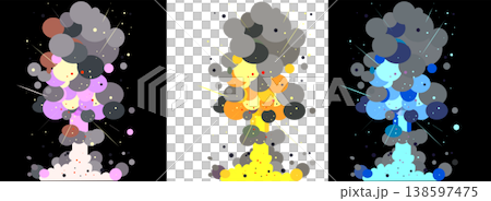 一組 3 種顏色的爆炸和煙霧向量插圖,可編輯的乾淨路徑,帶有複製空間,適用於地緣政治風險和戰爭。 一組 3 種顏色的爆炸和煙霧向量插圖,可編輯的乾淨路徑,帶有複製空間,適用於地緣政治風險和戰爭。 138597475