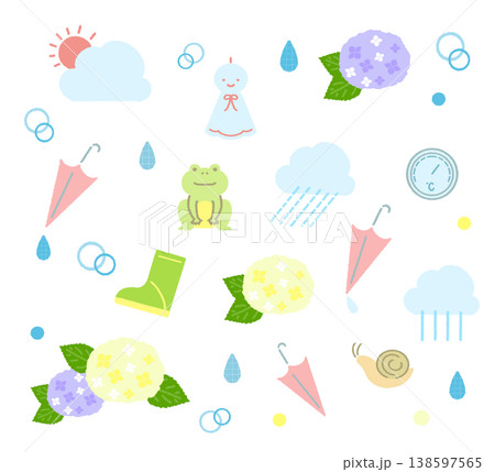 かわいい梅雨のイラスト素材セット 138597565