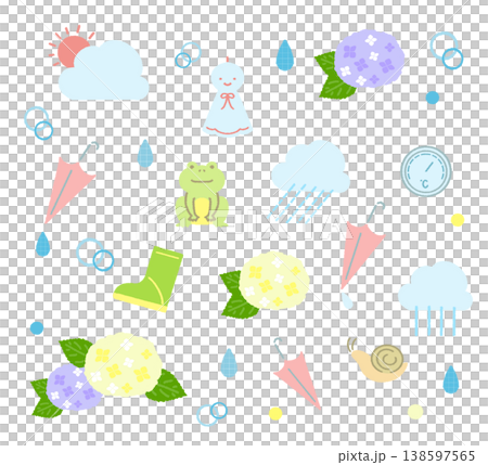 かわいい梅雨のイラスト素材セット 138597565