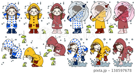カラフルなレインコートを着て雨降りを楽しむ三つ編みの女の子 PNG 背景透過 カラフルなレインコートを着て雨降りを楽しむ三つ編みの女の子 PNG 背景透過 138597678