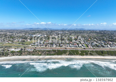 Aerial drone photo of Cardiff, West Coast of California, Encinitas, United States of America 138597902