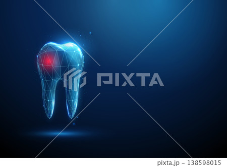 3d tooth with red spot inside. Dental problem, cavity detection, tooth decay visualization, caries identification, enamel damage, toothache, clinical diagnostics concept. 138598015