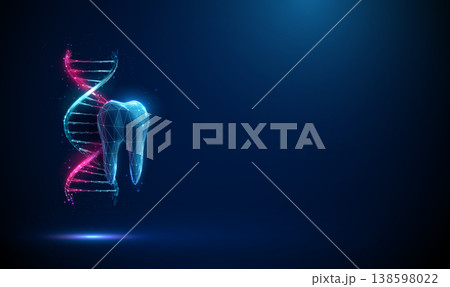 3d blue tooth with DNA helix Genetic factors in dental health, genetic mutations, odontogenesis, stem cell research, artificial tooth growth, regenerative dentistry concept 138598022