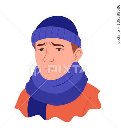 Flu symptom. Man showing cold symptom. Fever illness. Vector flu prevention poster Flu symptom. Man showing cold symptom. Fever illness. Vector flu prevention poster 138598086