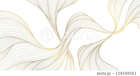 Luxury abstract gold wave pattern, elegant lines on white background. Premium vector design, flowing curves, Japanese ornament, soft silk textures, banners, cards, wallpapers, wine labels. 138598561