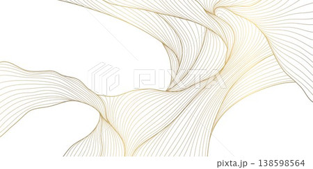Luxury abstract gold wave pattern, elegant lines on white background. Premium vector design, flowing curves, Japanese ornament, soft silk textures, banners, cards, wallpapers, wine labels. 138598564