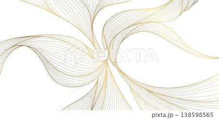 Luxury abstract gold wave pattern, elegant lines on white background. Premium vector design, flowing curves, Japanese ornament, soft silk textures, banners, cards, wallpapers, wine labels. Luxury abstract gold wave pattern, elegant lines on white background. Premium vector design, flowing curves, Japanese ornament, soft silk textures, banners, cards, wallpapers, wine labels. 138598565
