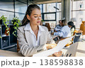 Progressive female manager reviews early business funding pitch 138598838