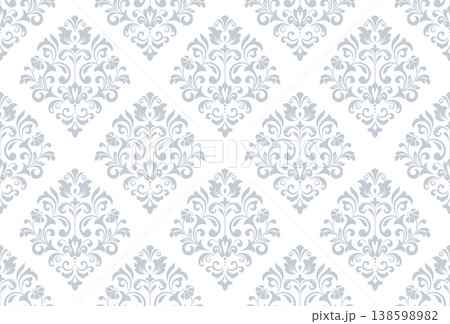 Wallpaper in the style of Baroque. White and gray floral ornament. Seamless vector background. Graphic pattern for fabric, wallpaper, packaging. Ornate Damask flower illustration 138598982