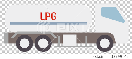 An illustration of an LP gas tanker truck viewed from the side. 138599142