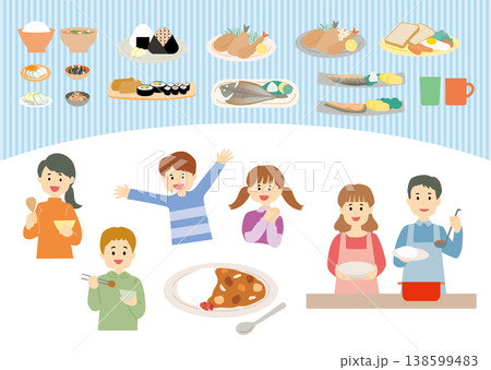 食事をする人々と料理のセット 食事をする人々と料理のセット 138599483