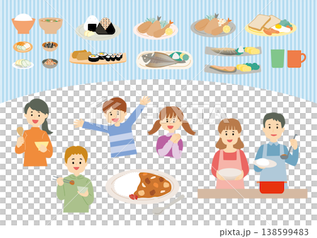 食事をする人々と料理のセット 食事をする人々と料理のセット 138599483