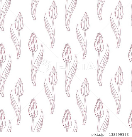 Elegant tulip buds, hand-drawn with simple lines that create a beautiful and delicate seamless floral background pattern. 138599558