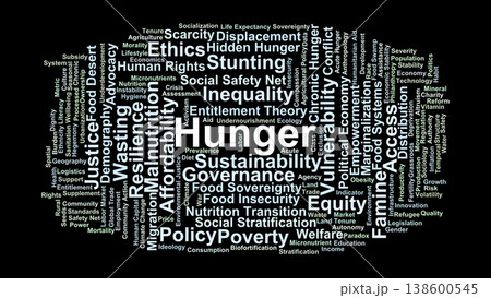 Hunger Word Cloud. A specialized overview of terms relating to the systemic causes of hunger, nutrition inequality, food justice, and the socio-economic frameworks of access. Hunger Word Cloud. A specialized overview of terms relating to the systemic causes of hunger, nutrition inequality, food justice, and the socio-economic frameworks of access. 138600545