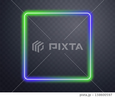 Glowing neon frame with glowing blue and green light effects, futuristic portal gateway, vibrant and LED illumination border, abstract vector frame composition. 138600597