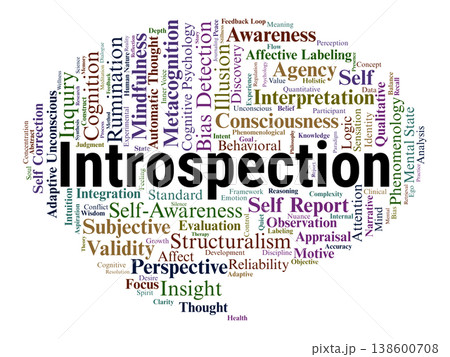 Introspection Word Cloud. Exploring Self Awareness, Metacognition, and the Psychological Mechanics of Looking Inward to Understand Human Consciousness and Mental Processes. 138600708