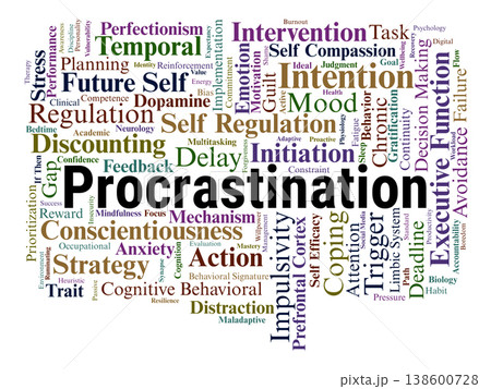 Procrastination Word Cloud. An Exploration of the Intention Action Gap, Temporal Discounting, and Emotional Coping Mechanisms Defining Chronic Task Delay and Executive Dysfunction. Procrastination Word Cloud. An Exploration of the Intention Action Gap, Temporal Discounting, and Emotional Coping Mechanisms Defining Chronic Task Delay and Executive Dysfunction. 138600728