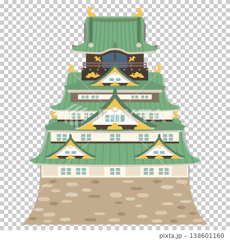 大阪城，大阪，旅遊景點插畫素材 138601160