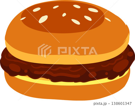 burger fast food. single burger with beef patty and sesame bun 138601347