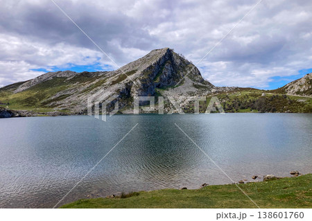 The picturesque Covadonga Lakes nestled in the Picos de Europa mountains, Asturias, Spain, offer breathtaking natural beauty and tranquility 138601760