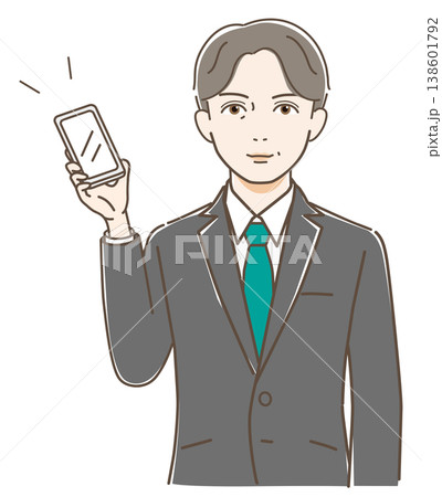 スマホ 画面提示 ビジネス 男性 スーツ ネクタイ 中高年 40代 50代 60代 案内 ベクター 138601792