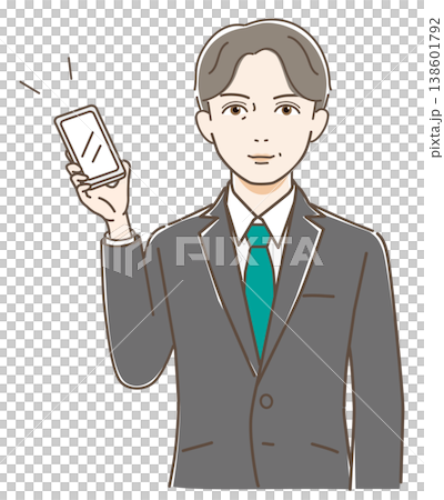 スマホ 画面提示 ビジネス 男性 スーツ ネクタイ 中高年 40代 50代 60代 案内 ベクター 138601792