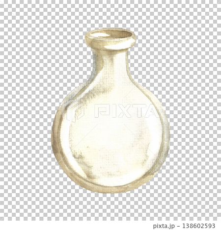 Glass round bottomed flask, watercolor illustration, isolated. Hand drawn laboratory glassware for scientific research in a simple, colorful style for stickers, scrapbooking, and booklets. Glass round bottomed flask, watercolor illustration, isolated. Hand drawn laboratory glassware for scientific research in a simple, colorful style for stickers, scrapbooking, and booklets. 138602593