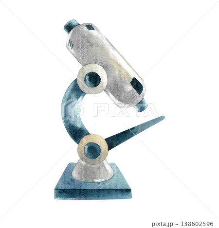 Microscope watercolor illustration isolated. Hand drawn laboratory equipment for scientific research in a simple, colorful style. Suitable for stickers, scrapbooking, and booklets. Microscope watercolor illustration isolated. Hand drawn laboratory equipment for scientific research in a simple, colorful style. Suitable for stickers, scrapbooking, and booklets. 138602596