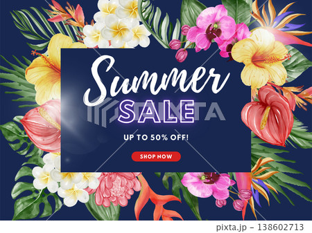 square frame of tropical plants, flowers, leaves square frame of tropical plants, flowers, leaves 138602713