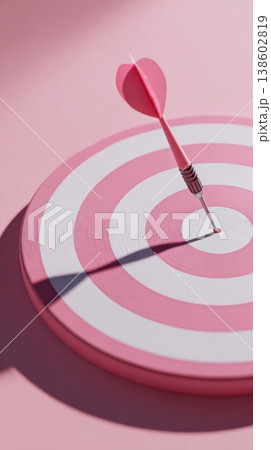 Pink dartboard with arrow hitting center Pink dartboard with arrow hitting center 138602819