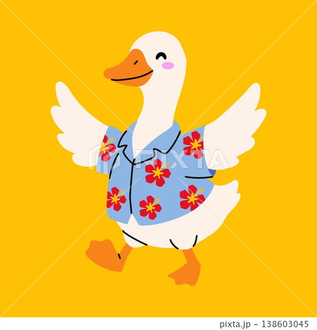Adorable Duck Wearing Tropical Shirt Cartoon Character 138603045