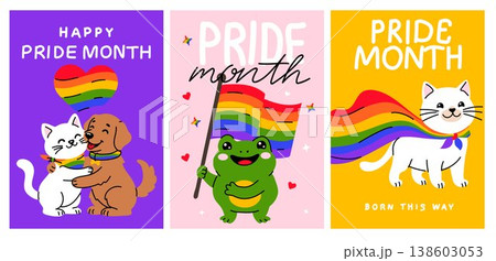 Pride Month Cards Collection Rainbow Animals Poster Pack 138603053