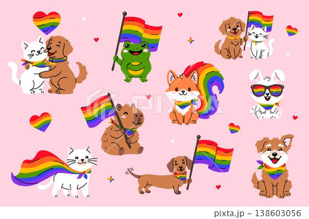 LGBTQ Pride Animals Collection Rainbow Cute Clipart Pack 138603056