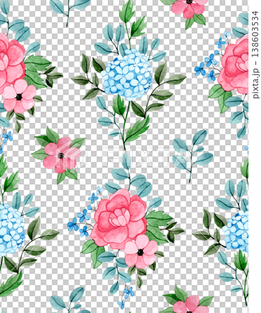 delicate watercolor pattern with hydrangea and peony flowers. diamond print. 138603534