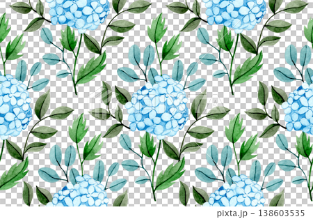 delicate watercolor pattern with blue hydrangea flowers and eucalyptus leaves. diamond print. delicate watercolor pattern with blue hydrangea flowers and eucalyptus leaves. diamond print. 138603535