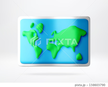 3d icon of a world map on rectangular paper. 3d icon of a world map on rectangular paper. 138603790