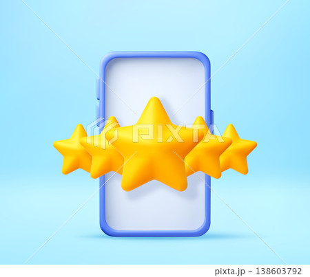 3D Smartphone with five yellow stars rating 3D Smartphone with five yellow stars rating 138603792