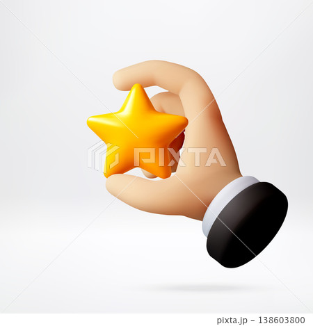 3d hand holding golden star. 3d hand holding golden star. 138603800