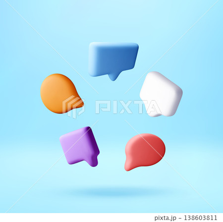 Colorful 3d speech bubbles arranged in a circle. 138603811