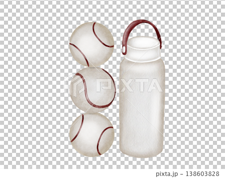Paddle tennis bottle and ball watercolor illustration. Clip art of sports equipment.Ideal for brochures, banners, and booklets for squash or badminton. Paddle tennis bottle and ball watercolor illustration. Clip art of sports equipment.Ideal for brochures, banners, and booklets for squash or badminton. 138603828