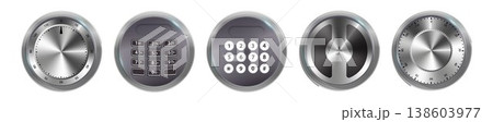 Combination Lock Padlock 3D Set Security Padlocks with Number Code Dials and Safe Strongbox Vault Locker , Isolated on Transparent Background. Vector 138603977